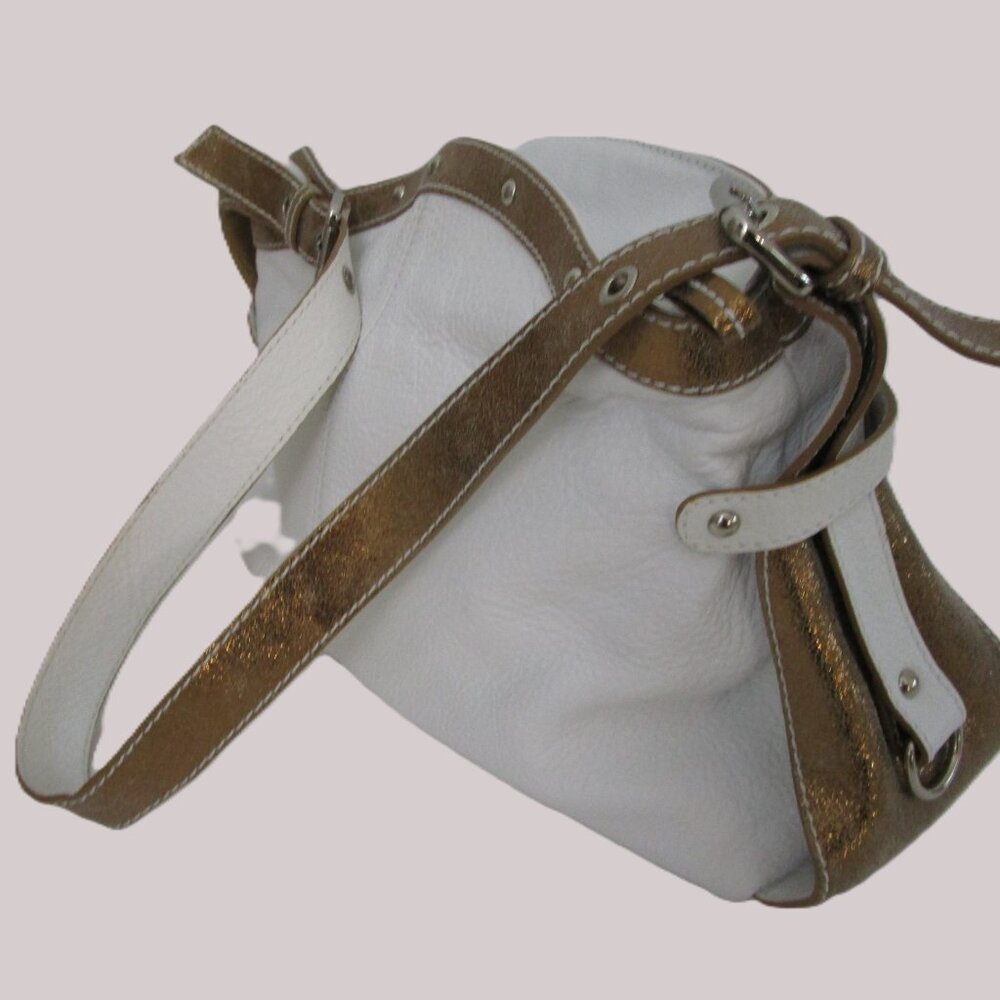 Nuovedive Italian Leather Large Hobo Shoulder Tote Bag White Gold